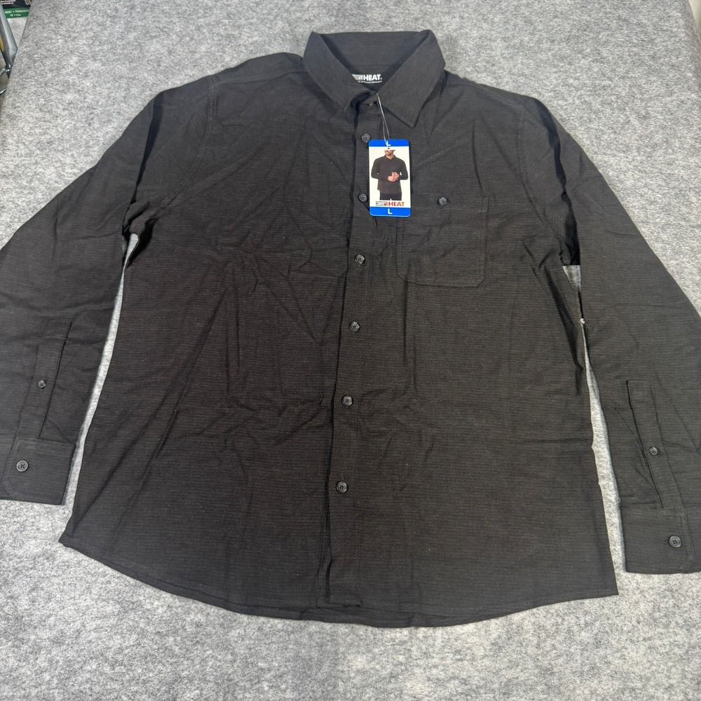 32 Degrees Heat Mens Long Sleeve Button Down Shirt Charcoal Grey Large NWT